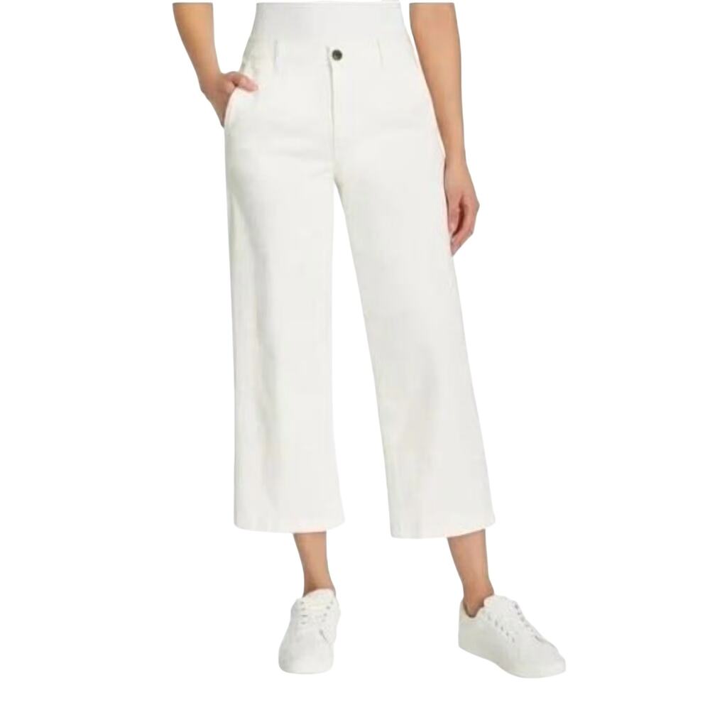Ella Moss Wide Leg Crop Pants Women's 4 Cream Cotton Culotte Flat Front Chino